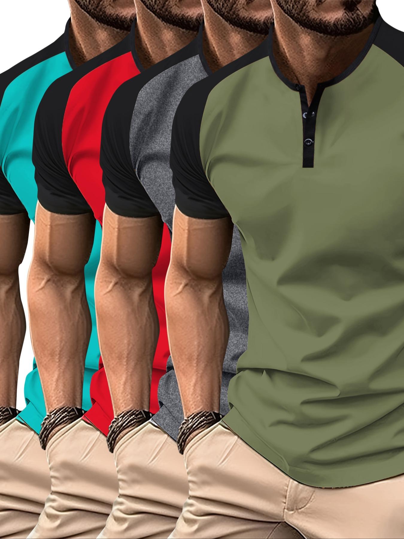 Men's Colorblock Raglan Sleeve Polo Shirt, Regular Fit Casual Streetwear Short Sleeve Round Neck Top, Men's Clothes for Daily Wear, Mens Clothing