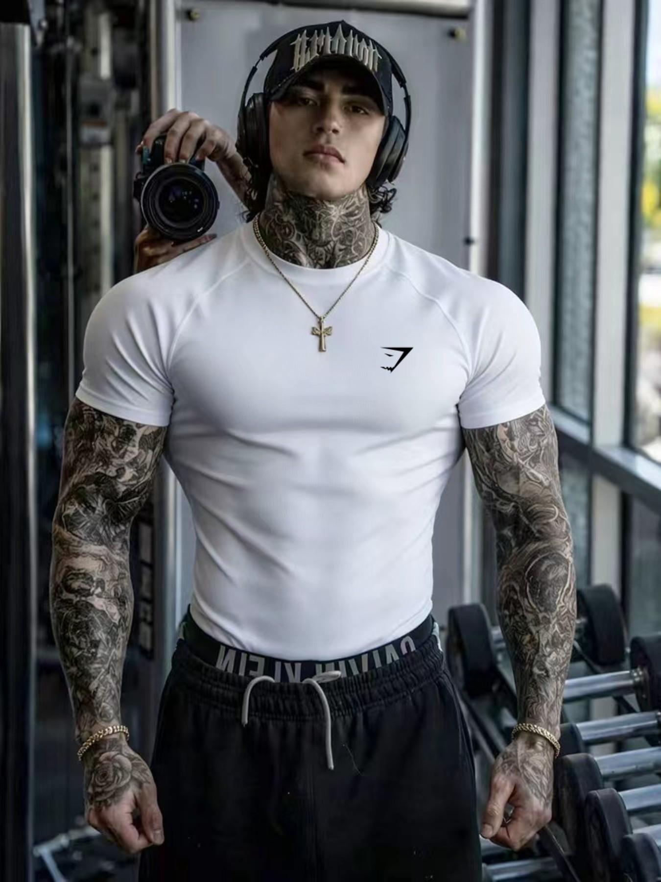 Men's New Muscle Fitness Quick-Dry Short Sleeve Summer Casual Running Sports Breathable Tight-Fit Cycling Jersey