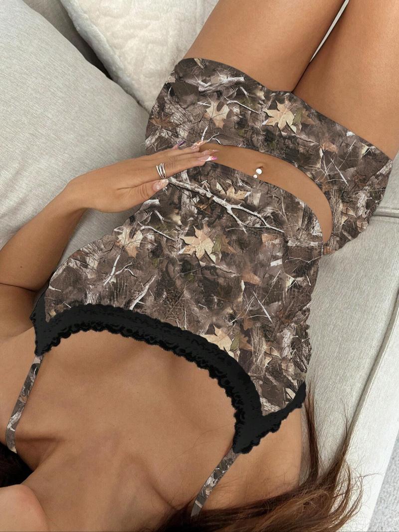 Women's Maple Leaf Print Camisoles & Shorts Two-piece Set, Casual Fashion Top & Shorts for Daily Outdoor Wear, Ladies Clothes for All Seasons, 2 Piece Sets Women, Matching Sets