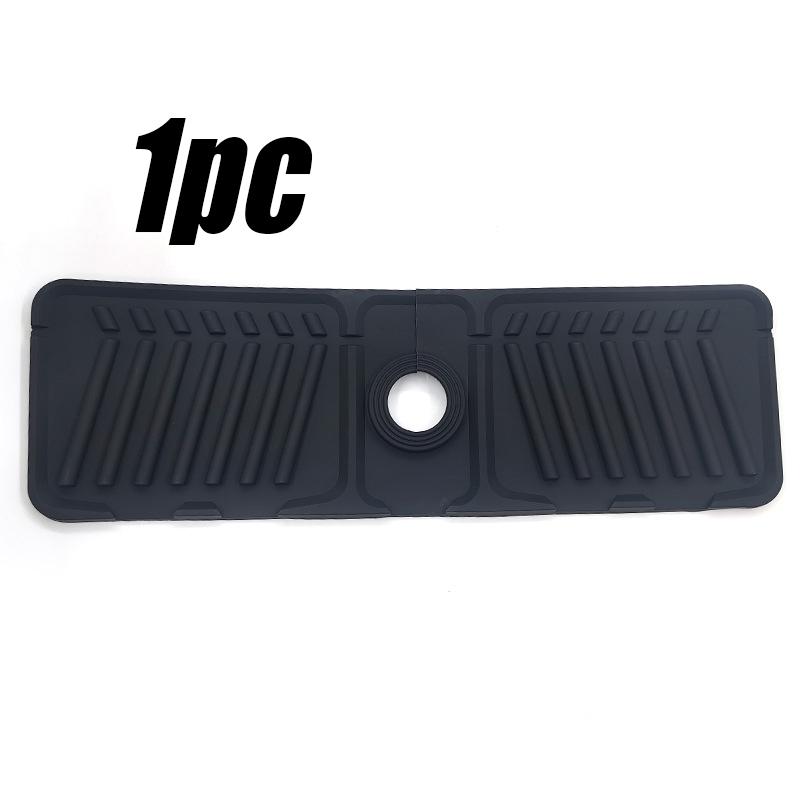 1pc Silicone Sink Faucet Splash Guard with Sloped Drainage, High Backing Water Catcher Mat, Non-Slip Sink Organizer Tray for Soap & Sponge, Waterproof Countertop Protector for Kitchen & Bathroom