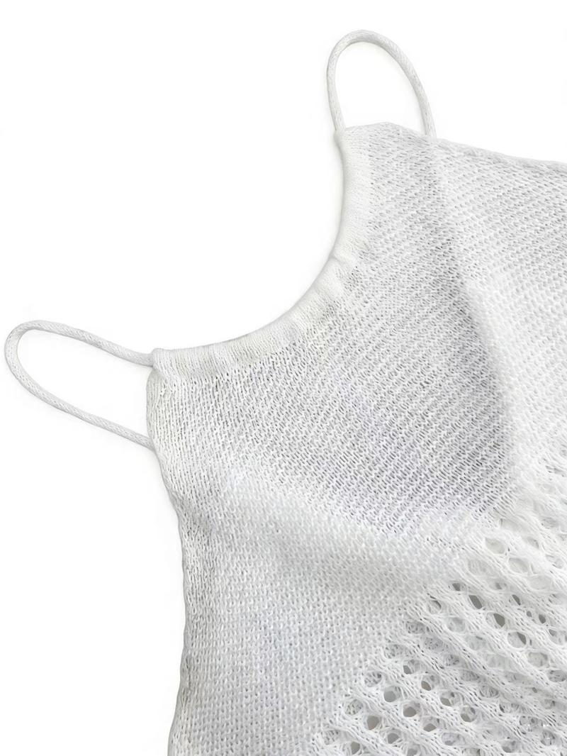 Women's Hollow Backless Vest Top, Lace-Up Design, Casual Knitted Long Dress Sweater, Pure Color, Fashionable and Comfortable