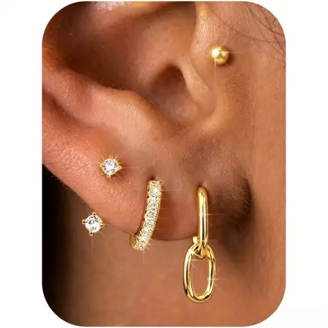 BESTEEL Women's 4-Pair Hypoallergenic Surgical Steel Small Hoops - Flat Back, Huggie, Cartilage Studs, Dangle Earrings for Mix, Match, Rewear, Layered Statement, Minimalist, Gold Hoop Charm Stack Jewelry, Hoops For Women, Layered Statement Earrings