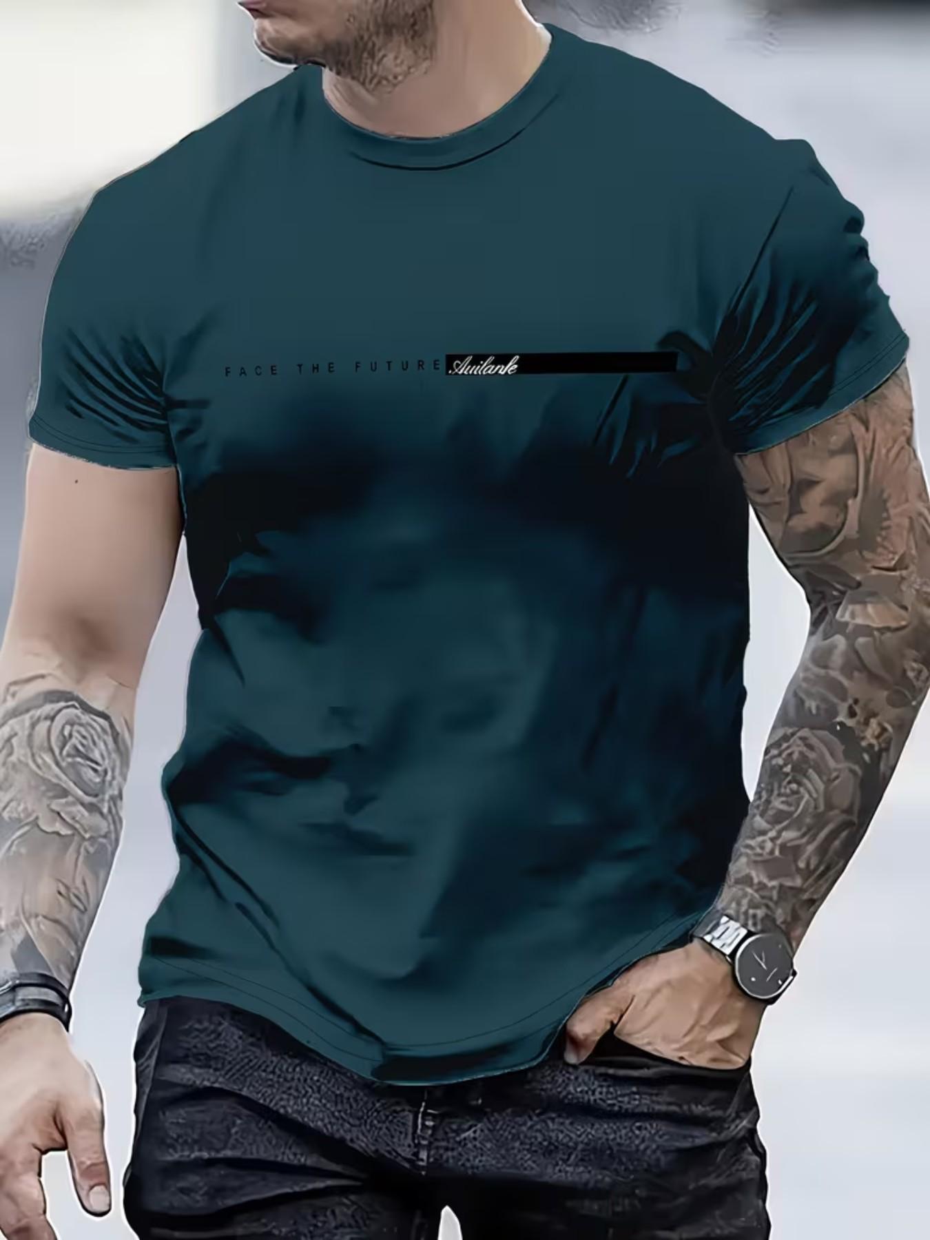 Men's Fashion Casual T-Shirt, 100% Polyester, Round Neck Short Sleeve, All Seasons Comfort, Smooth Fabric