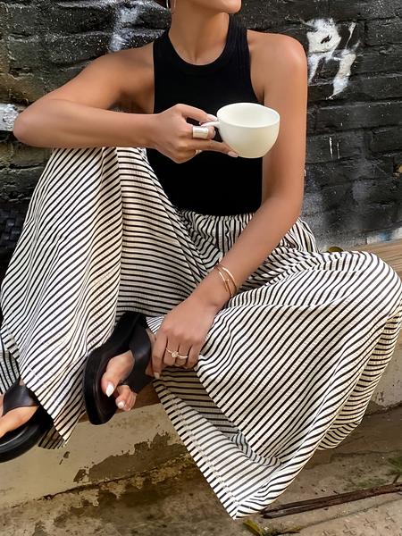 Women's Vertical Striped Casual Elastic Waist Wide Leg Striped Pants