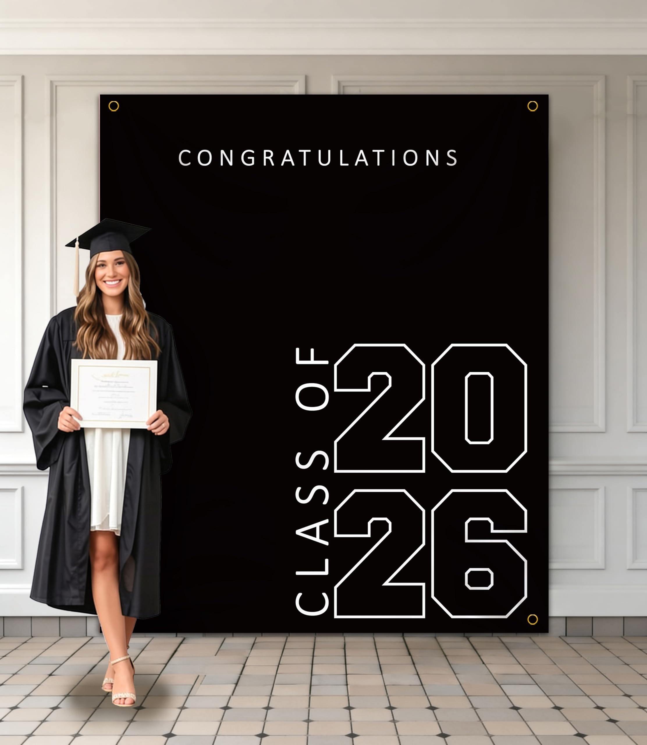 2026 Graduation Banner, “Congratulations on Your Graduation” Polyester Banner, photo backdrop and wall decorations for graduation ceremonies and parties, suitable for high school and college graduation party decorations
