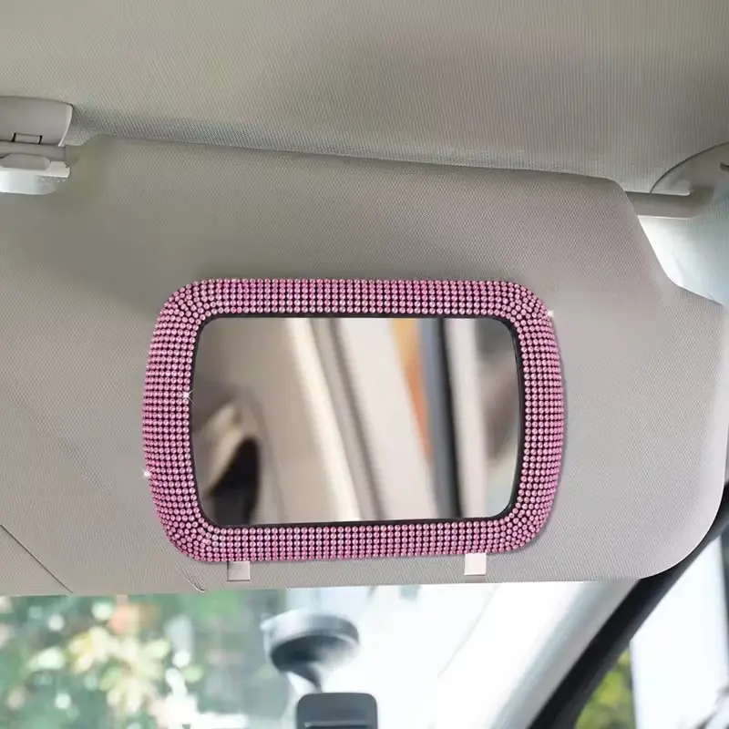 New Diamond Crystal Car Visor Decoration Mirror Car Women Makeup Mirror Sunshade Rear View Cosmetic Mirror Bling Car Accessories