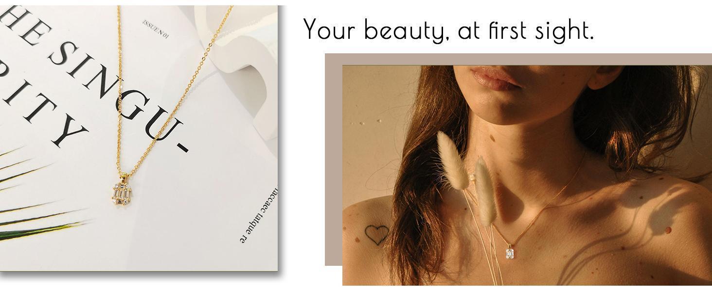 Diamond Pendant Gold Necklace for Women Dainty 18k Gold Plated Choker Necklaces Simple Gold Jewelry Gifts for Women Girls