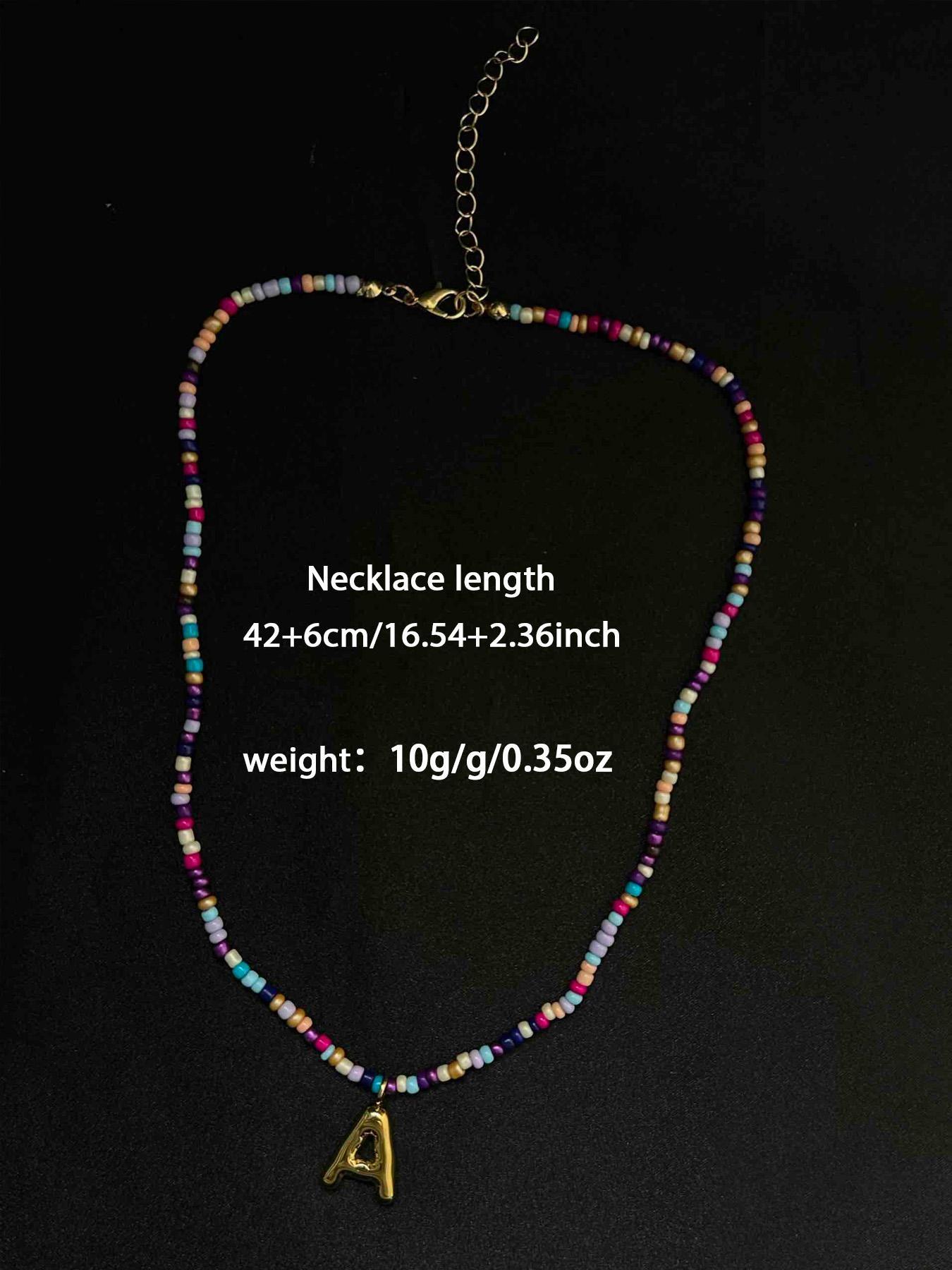 Women's colorful letter necklace, bubble-shaped initial necklace, handmade beaded necklace, exquisite and cute beach Bohemian style necklace, Mother's Day gift, back-to-school season necklace gift, Teacher's Day necklace gift