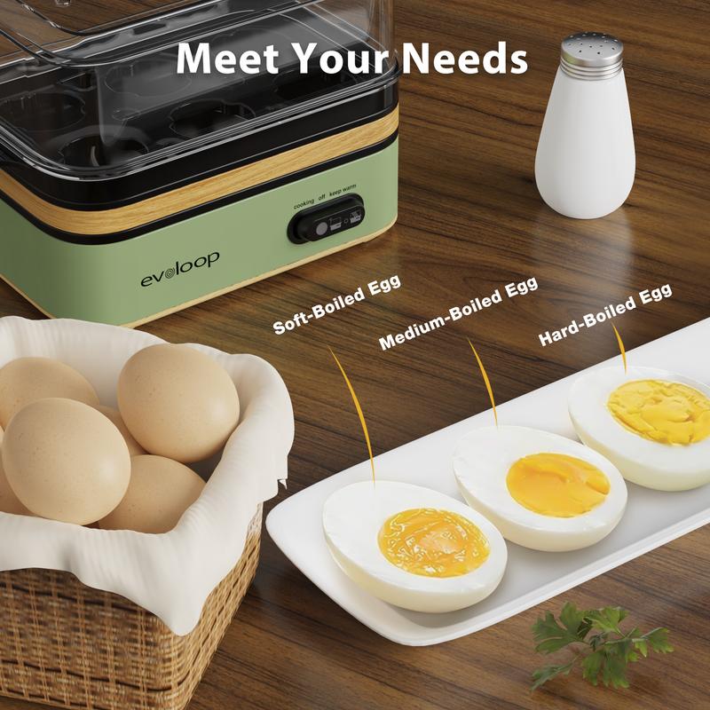 EVOLOOP Rapid Egg Steamer - 6-Egg Capacity, BPA-Free Stainless Steel with Clear Tritan Lid, 400W Electric Egg Cooker for Hard Boiled, Poached, Scrambled, or Omelette, Includes Measurement Cup & 2 Poaching Trays, Auto Shut Off