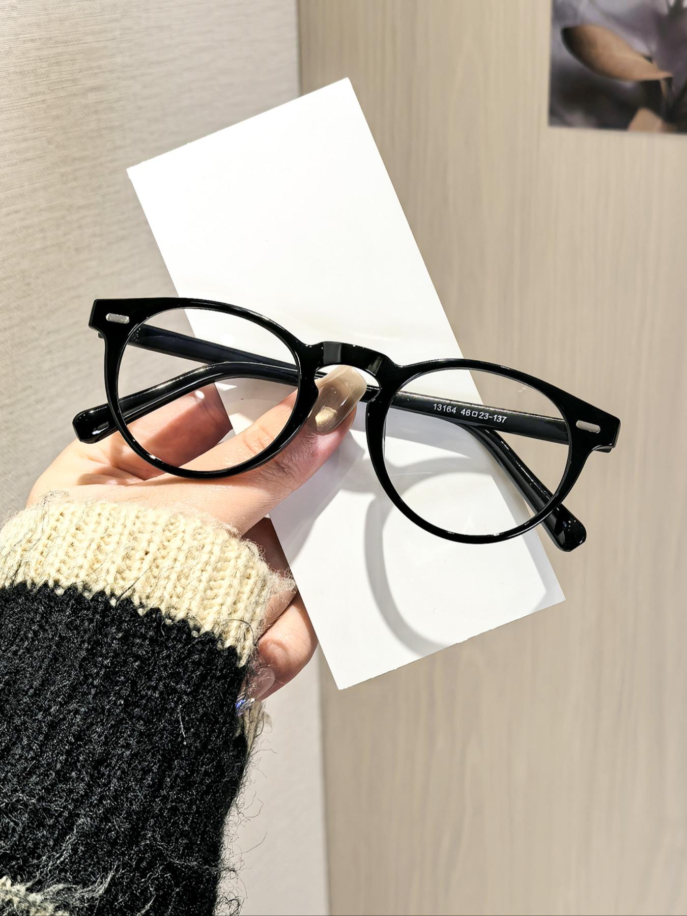 Women's Round Frame Flat Glasses, Simple Tortoiseshell Frame, Clear Lenses, Lightweight Comfortable, Casual Style for Daily Commute Office Reading