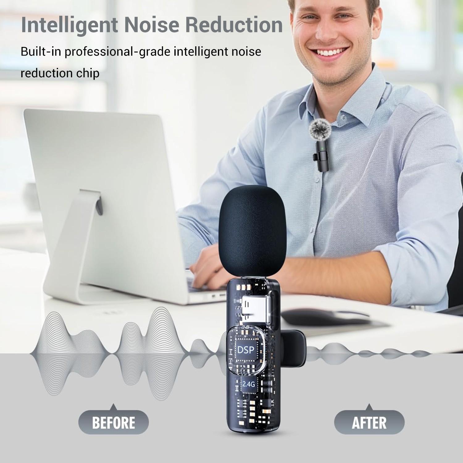 3-In-1 Wireless Lavalier Microphone for iPhone, Android, PC, USB-C, Noise Cancelling Lapel Mic for Interviews, Videos, Podcasts, Conferences, Wireless Mic Receiver