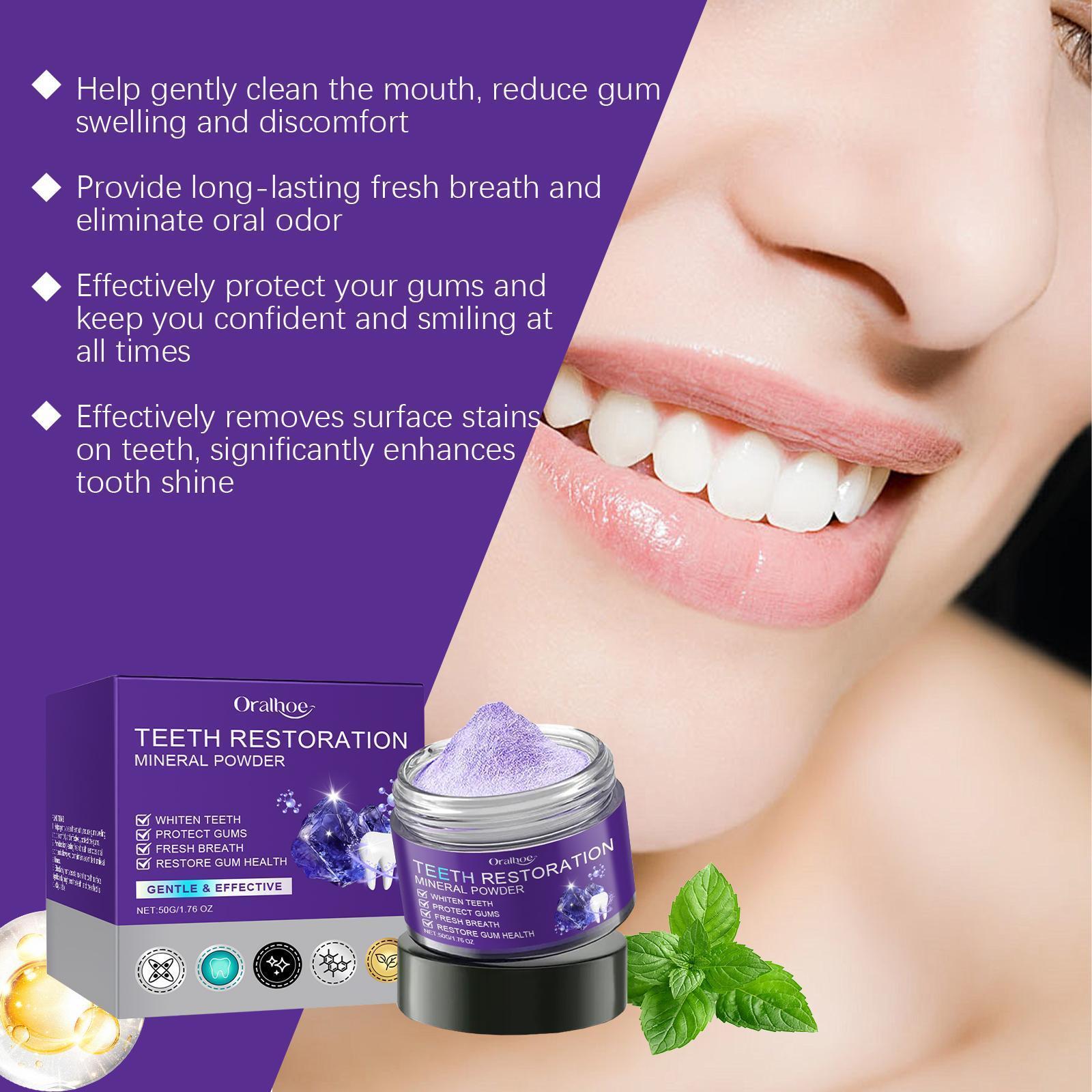 Purple Teeth Restoration Mineral Powder | Peroxide-Free Mineral Tooth Powder for Strengthening Teeth & Gums, Daily Use 50g
