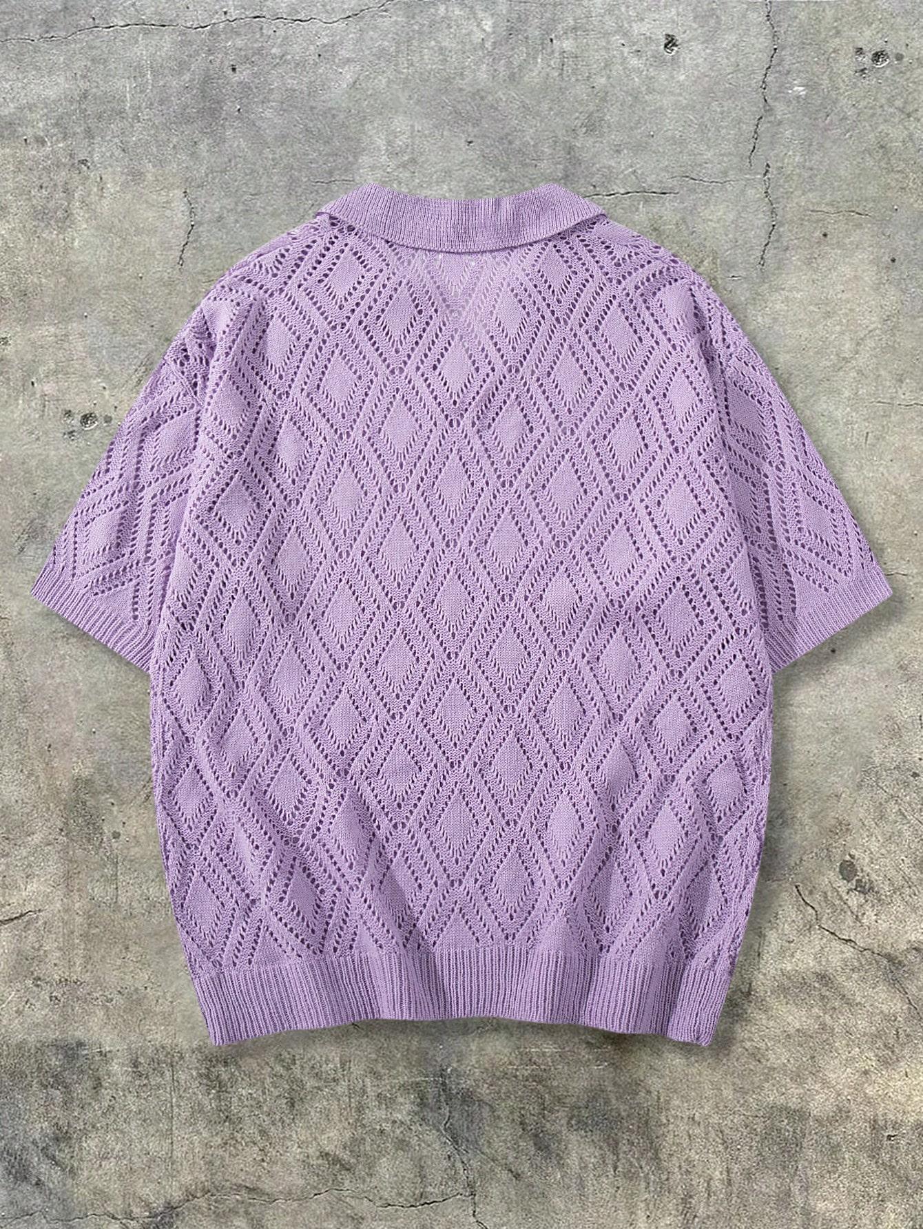 Men's Spring Summer Casual Hollow Out V Neck Knit Sweater, Short Sleeve Fashion Simple Comfortable Lightweight, Perfect for Daily Streetwear