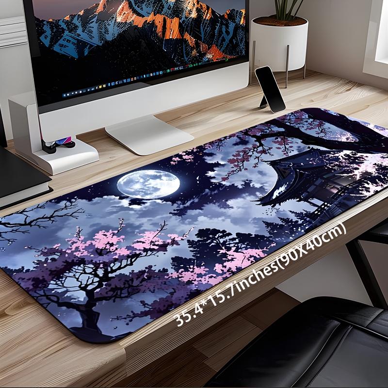 Japanese Style Anime Pattern Mouse Pad, Rectangle Gaming Mouse Pad, Office Desk Keyboard Mat for Home Office Desk