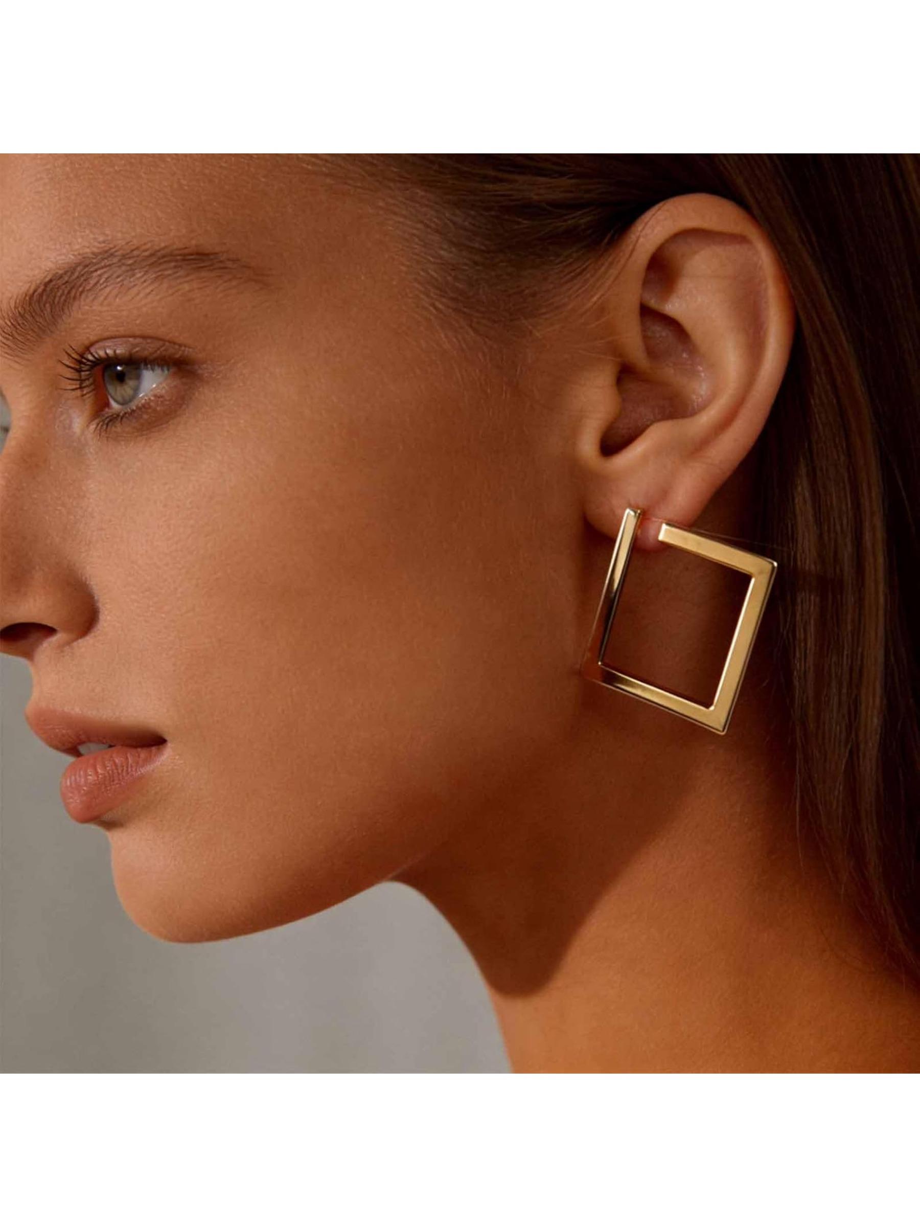 Vintage minimalist square earrings, irregular earrings, new exaggerated cool-style fashion earrings for women, open accessories, versatile for couples, best friends, dates and daily wear