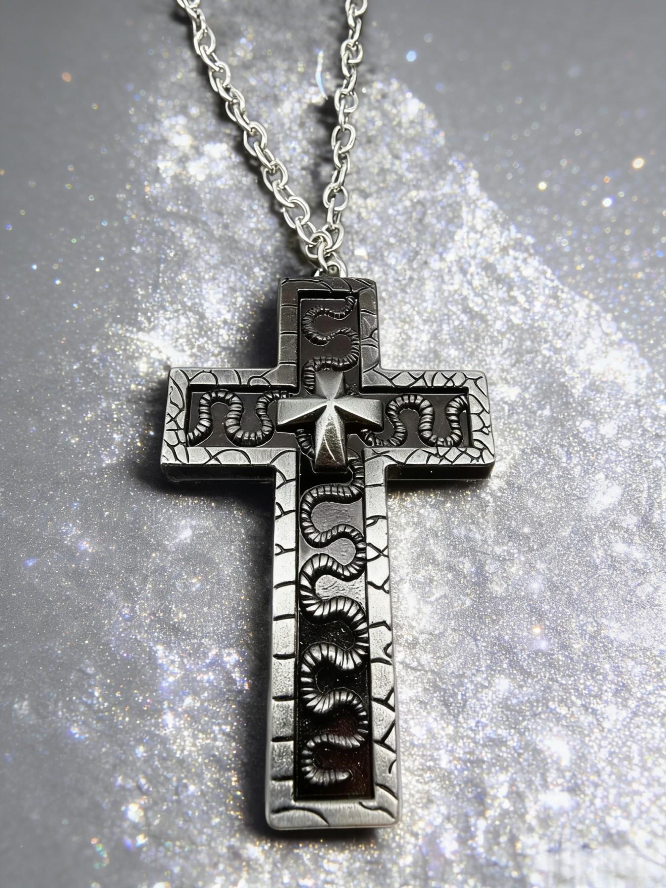 Men's Unique Cross Squid Necklace, Vintage Handmade Pendant, Hidden Compartment Design, Role Play Accessory, Fall Fashion