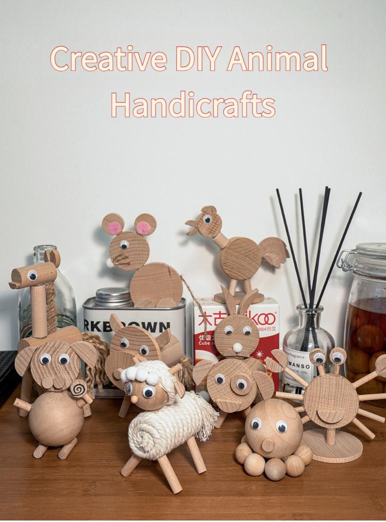 Creative children's DIY material kit, wooden animal stakes and branches small ornaments, handmade dolls and decorations for kindergarten