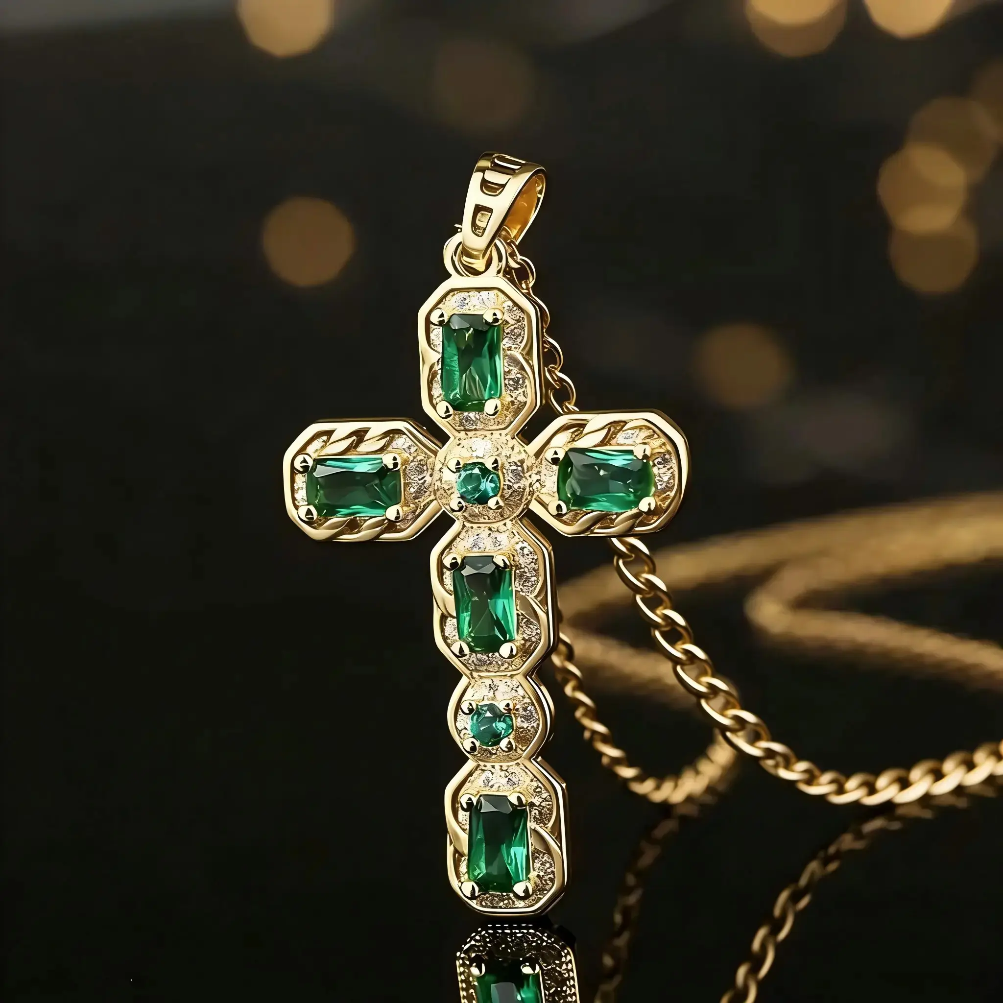 Luxury Green Cross Pendant Necklace for Women Dazzling Rhinestone Religious Jewelry Trendy Street Style Collar Chain Perfect Gift for Everyday Wear & Special Occasions