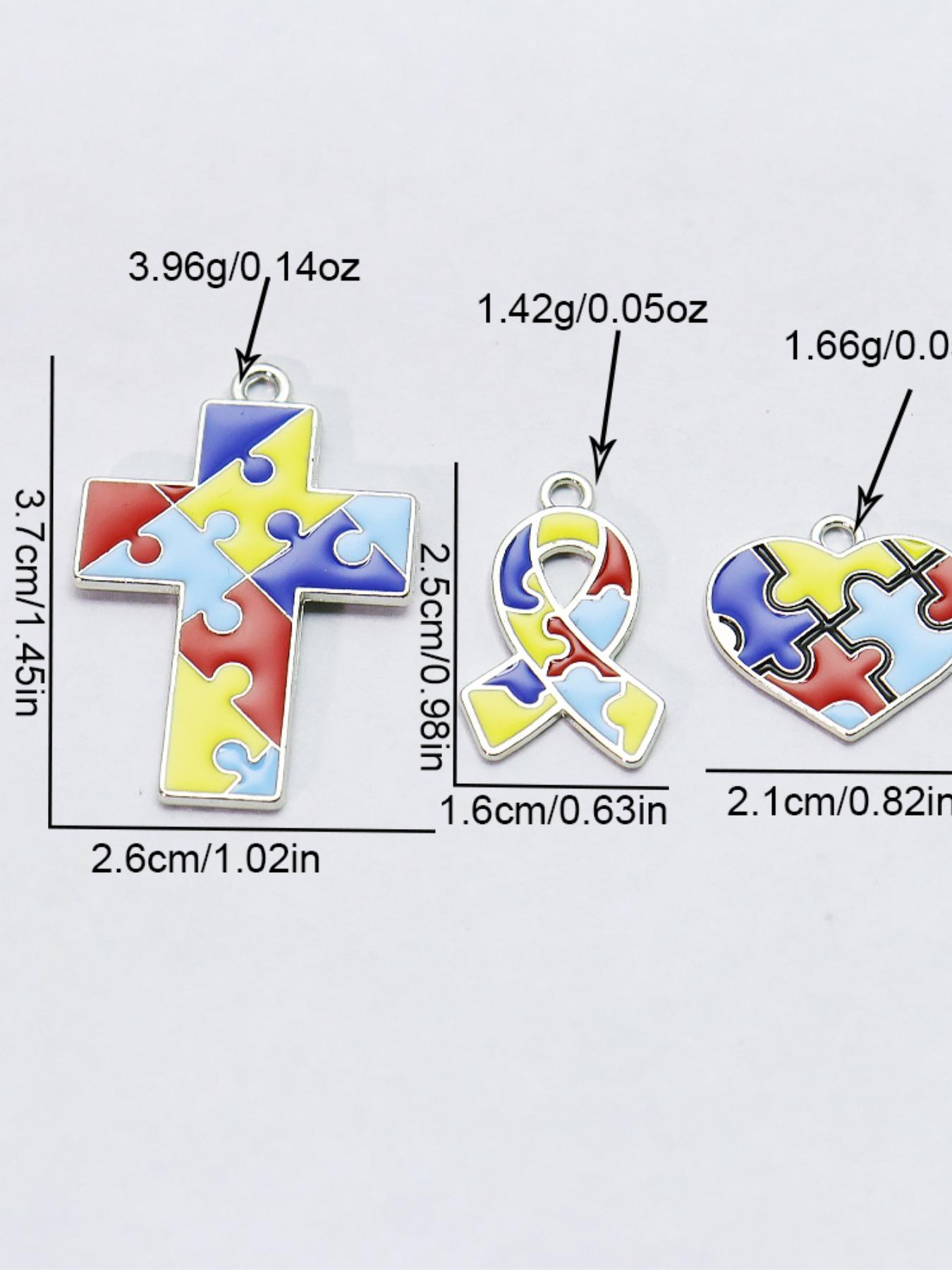 5-Piece Autism Awareness Puzzle Charm Set, Enamel Heart Cross Ribbon Pendant, DIY Jewelry Making, Colorful Accessories, DIY Jewelry Decoration