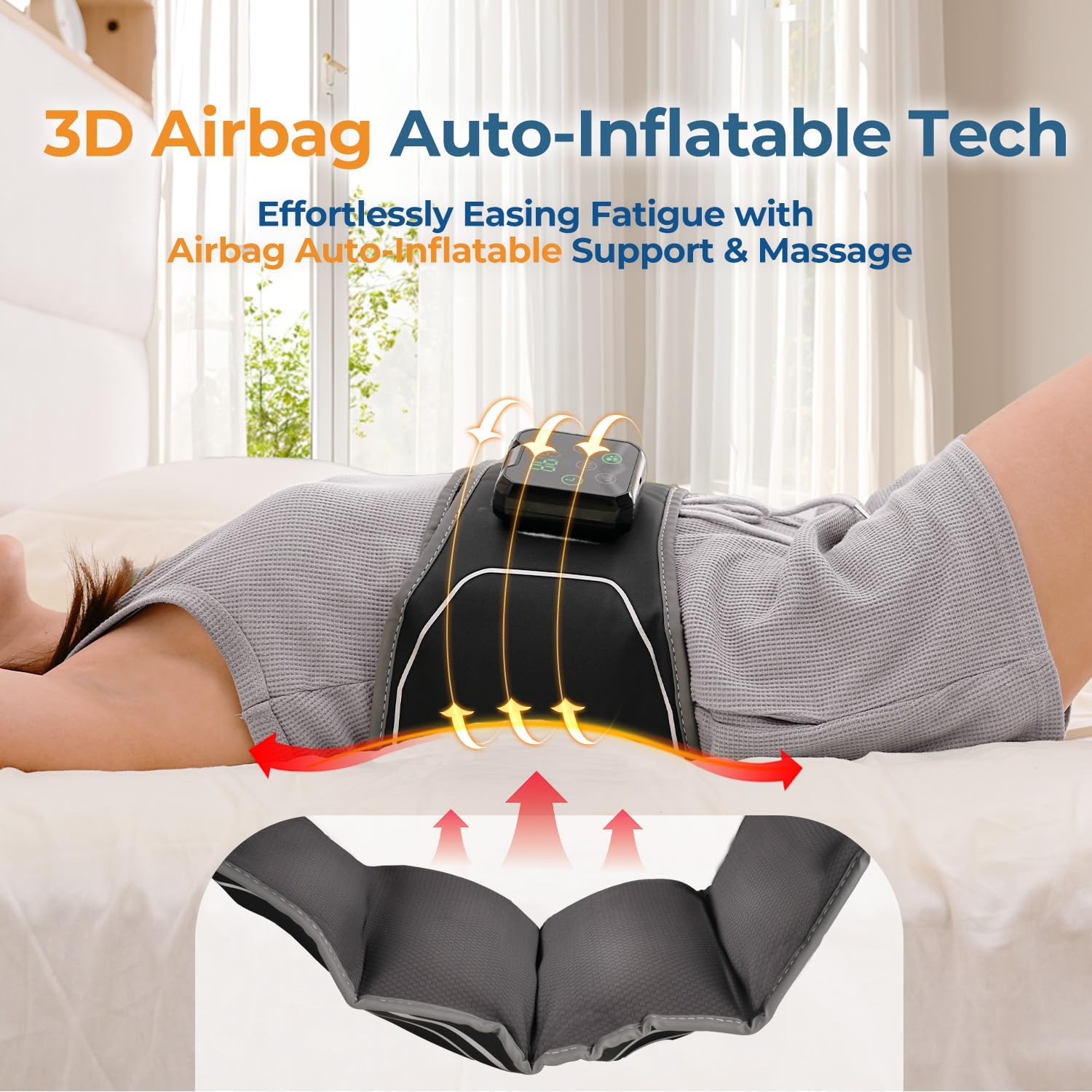 Airbags Compression Waist Back Massager, Heated Vibration Lumbar-Back Support Belt, Cordless Lower Back Relax, Combined Massagers, Chrismas Gift for Men & Women
