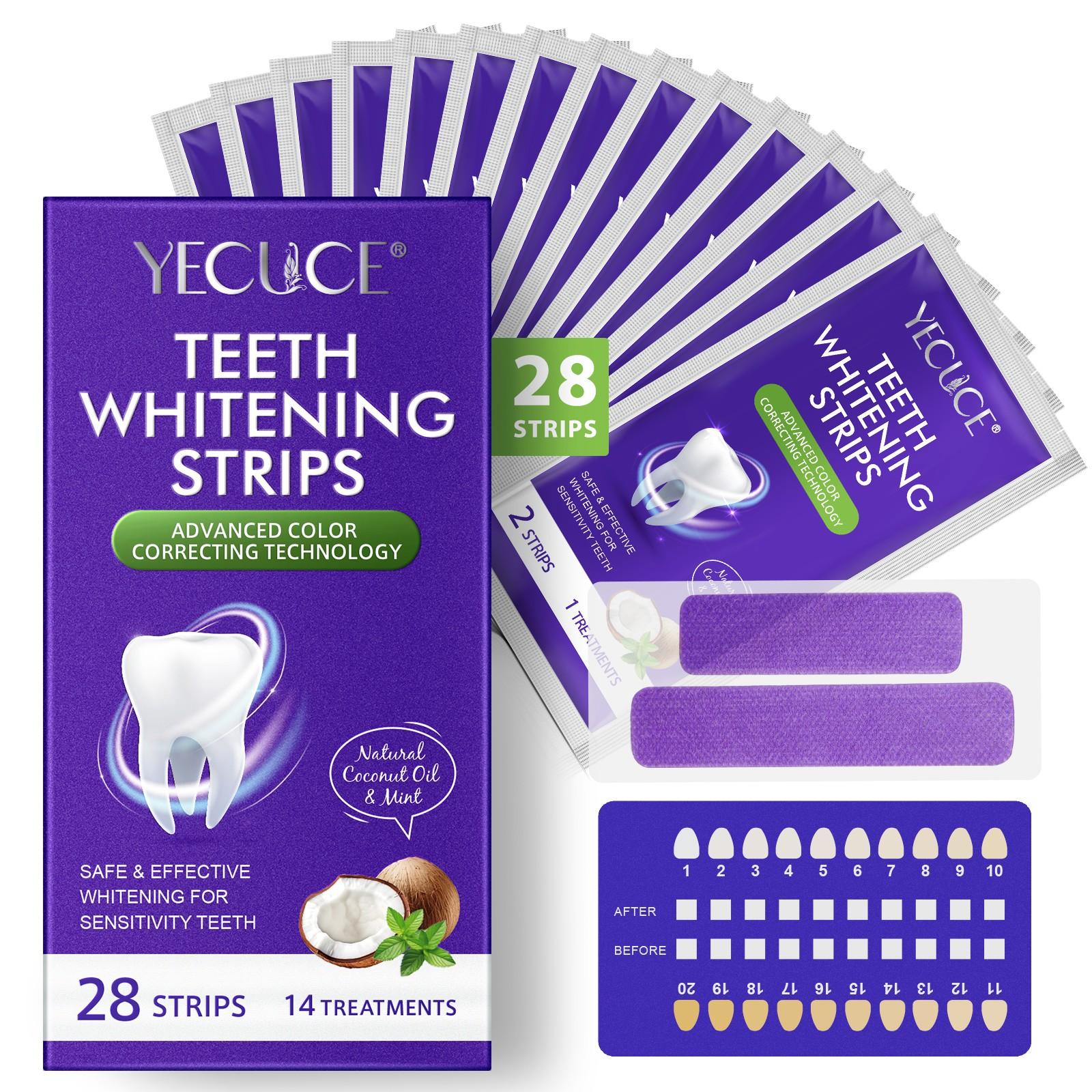 Yecuce Teeth Stickers Box of 28, Whitening Teeth Strips, Tooth Care, Teeth, Enamel Health, Suitable for Sensitive Teeth, Non-Slip Dry Application, Teeth Brightener, Teeth Whitener