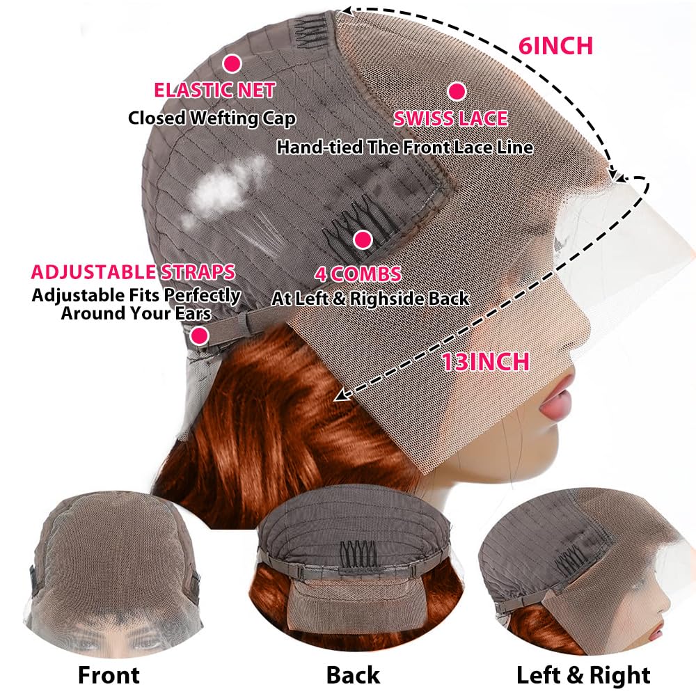 13x6 HD Reddish Brown Lace Front Wigs Human Hair Auburn Colored Body Wave Frontal Wigs for Women 180 Density Copper Red Glueless Body Wave Lace Front Wig Pre Plucked Baby Hair TikTokShopBlackFriday