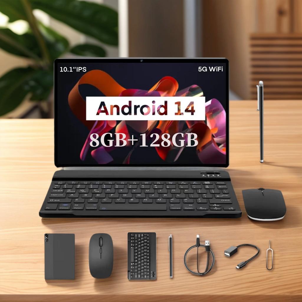 10.1 Inch Android 14 Tablet PC, 8GB RAM (4GB + 4GB Extend), 128GB Storage (64GB + 64GB Extend), Dual Cameras, Keyboard Included, Tablet With Keyboard