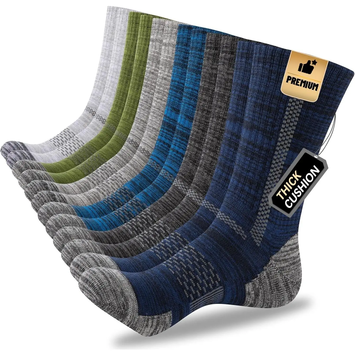 Heatuff Men's Crew Work Boot Socks 6 Pairs, Thick Cotton Cushioned Socks, Moisture Wicking for Work, Construction & Outdoor