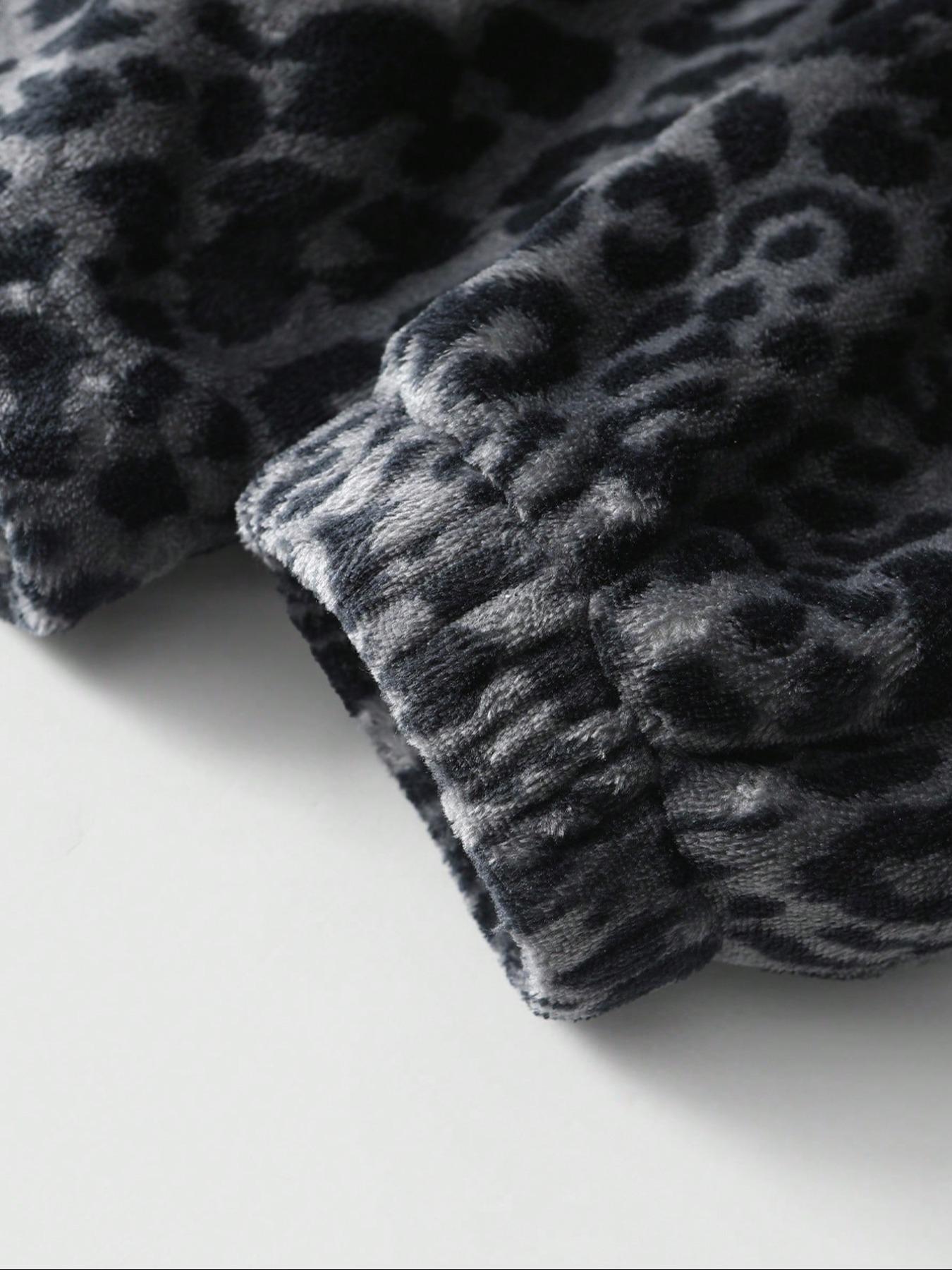 Men's Leopard Print Patchwork Jacket Coat, Fall Winter Fleece Lined Thickened, Casual Style, Unisex Design