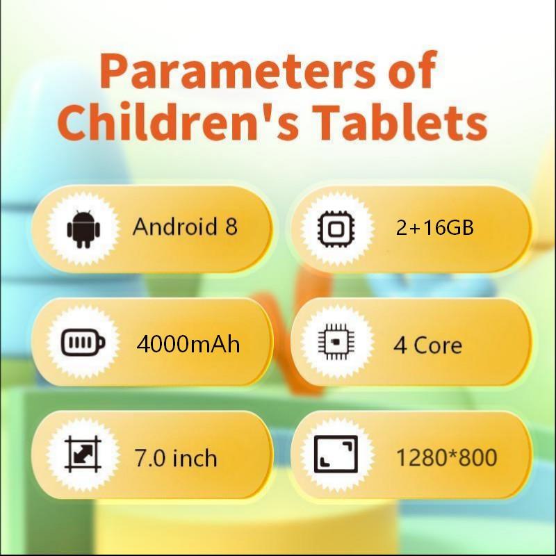 Dinosaur Kids Tablet PC 7 Inch Android System Dual Camera Quad-Core Processor 16GB Storage WiFi Bluetooth-compatible Wireless Shockproof Case Ideal Learning Entertainment Android Tablet Computer
