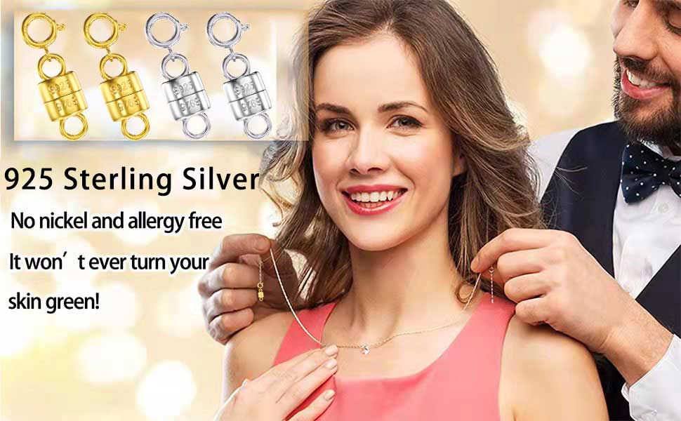 925 Sterling Silver Magnetic Necklace Clasps ,Magnetic Clasp Converter for Jewelry Making Supplies,Chain Connector for Small Necklace Bracelet