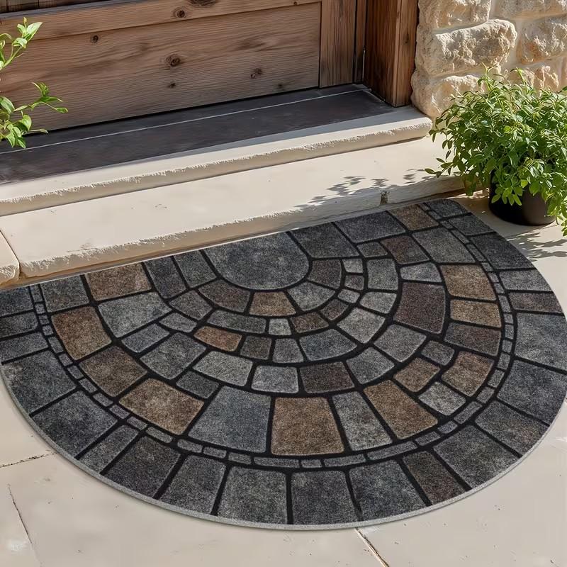 The Stone-patterned Semi-circular Rug Is Durable, Lightweight, and Highly Slip-resistant with Strong Water Absorption. It Is Machine Washable and Easy to Clean, Suitable for Both Indoor and Outdoor Entryways. It Quickly Traps Dirt and Sand