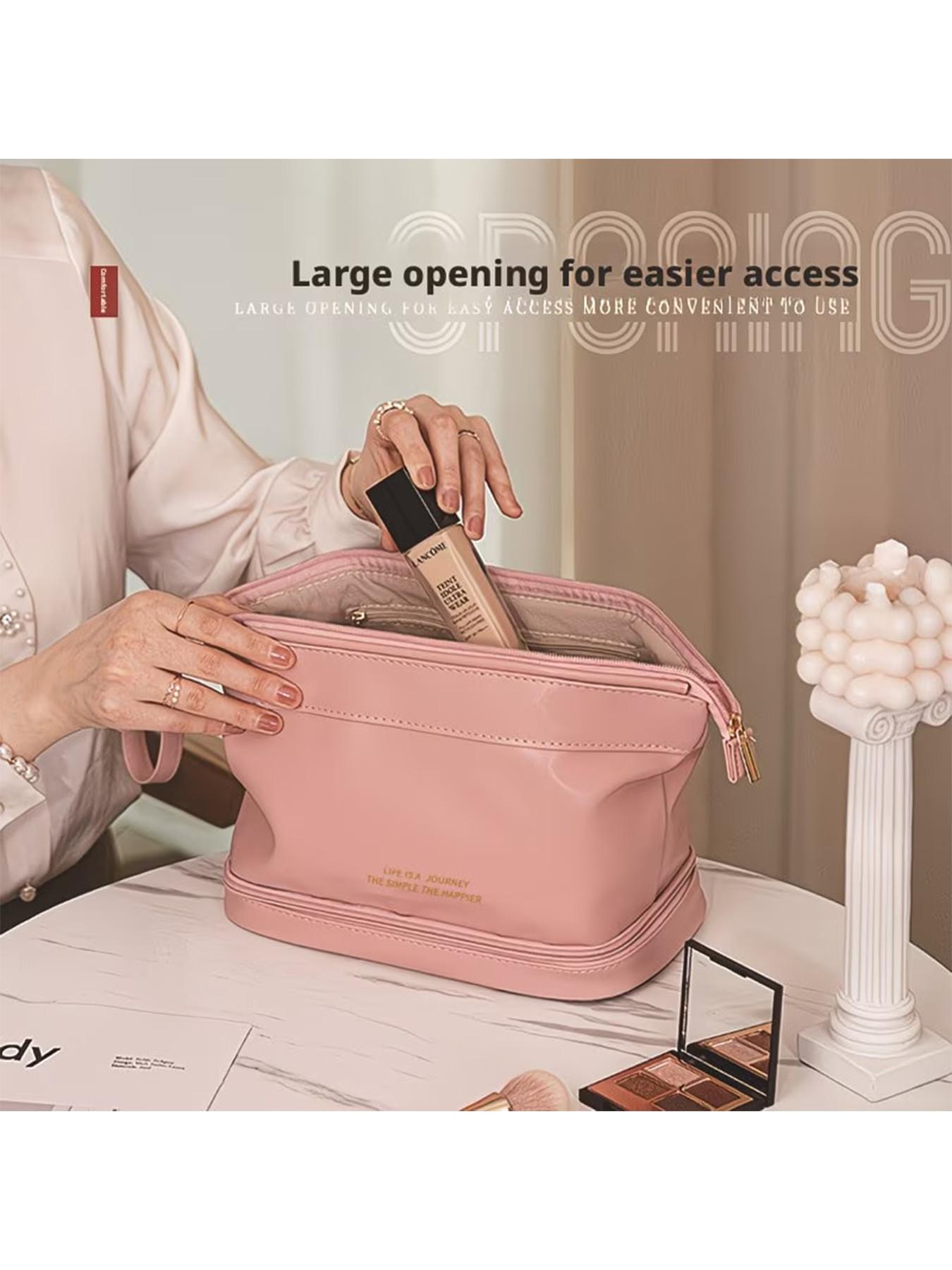 Fashion Cloud Shape Dual Layer Makeup Bag, Large Capacity Portable Travel Cosmetic Case, Ideal for Makeup Brushes, Skincare, Bathroom Essentials