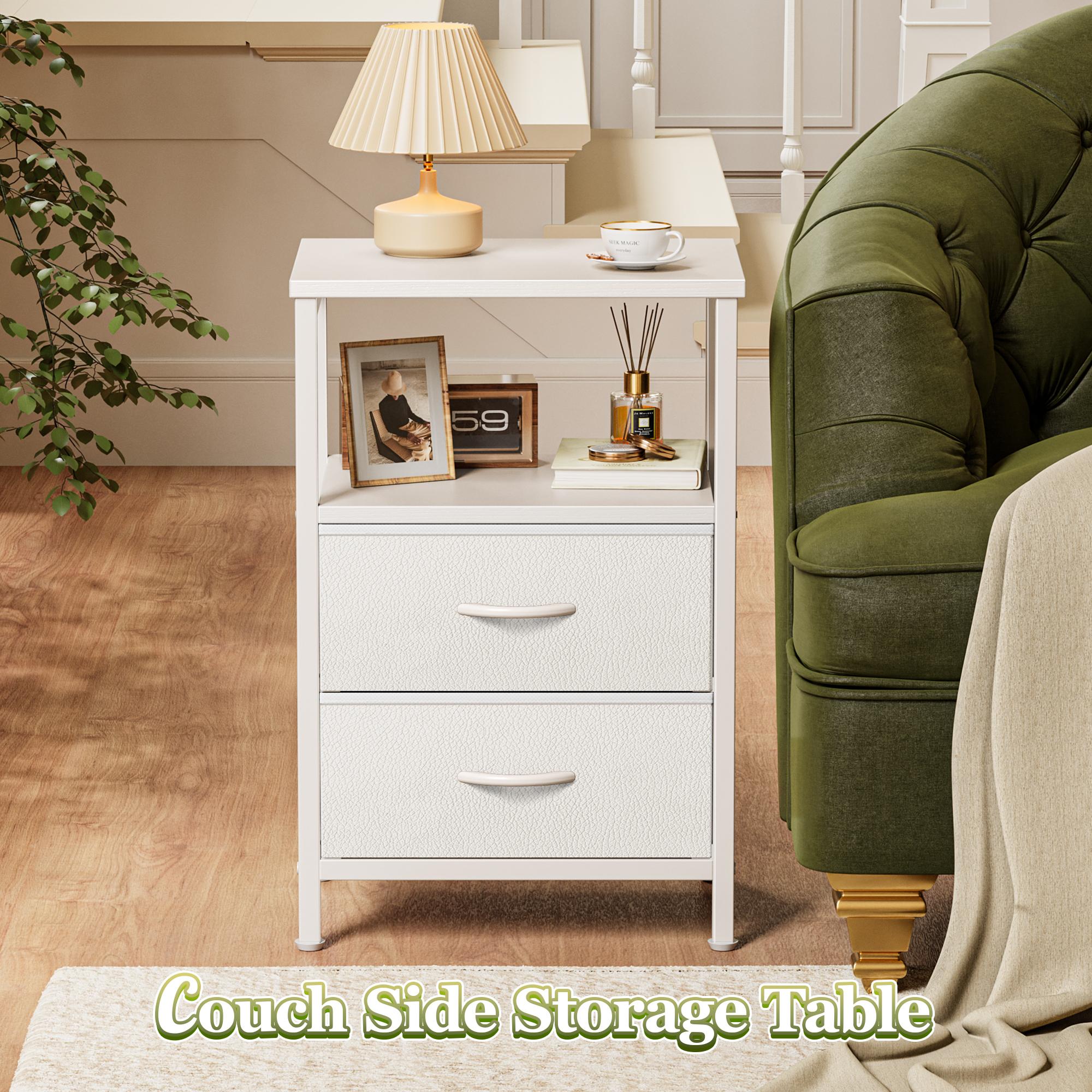 Huuger Night Stand with 2 Drawers, Bed Side Table with Open Shelf, Wooden Top, End Table for Small Space, Bedroom, Fabric Drawer Huuger Night Stand with 2 Drawers, Bed Side Table with Open Shelf, Wooden Top, End Table for Small Space, Bedroom, Fabric Drawer