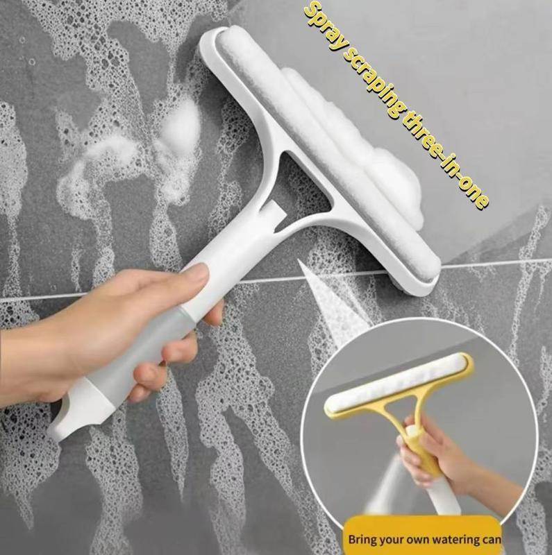 3 in 1 Window Cleaning Scraper, Squeegee andScrubber with Spray, Multifunctional HouseholdCleaning Tool, Car WindshieldCleaner,Lightweight Silicone Microfiber Wipe Glass White glass  squeegee 3  in  1  tool Yellow 3  in  1  squeegee 3  in  1  glass
