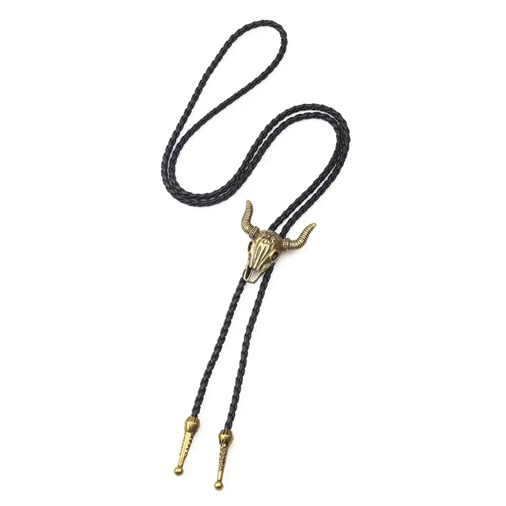 Vintage Bull Head Necktie Tie Pendant Necklace Long Cord