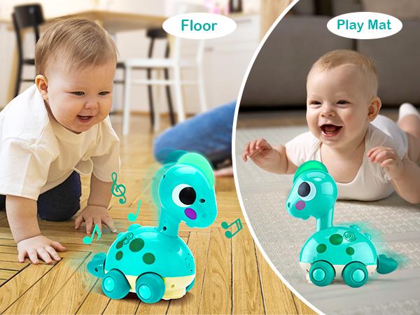 Crawling Dinosaur Toy Touch & Go Musical Light Infant Dino Crawling Toys Baby Toys 6-12 Months Tummy Time Toy 0-6 Month for 1 Year Old Boy Girl Brithday Gift