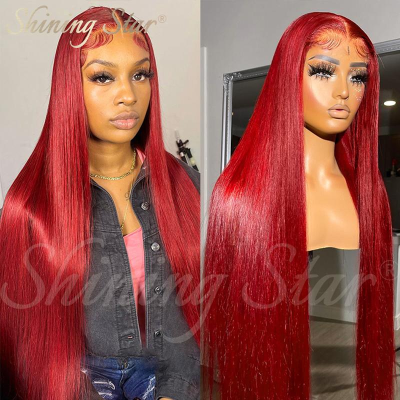 Peruvian Straight Hair Burgundy Lace Front Wig Human Hair Wigs for Women 99J Red Blonde Colored Wigs 180% Density 13*4 Human Hair Deep Part Wig on Sale