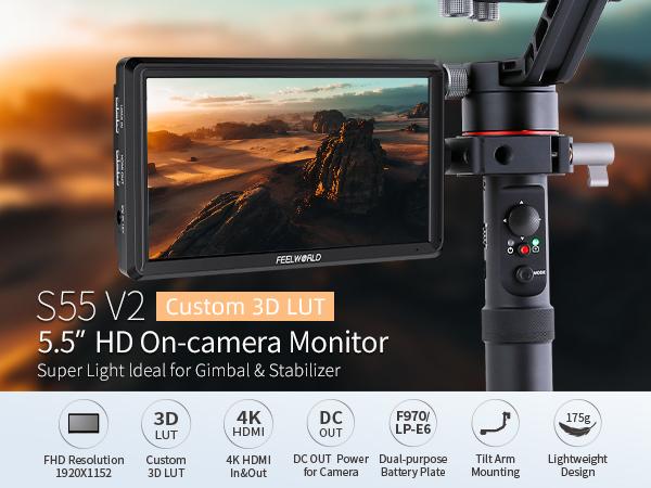 FEELWORLD S55 5.5 inch Camera DSLR Field Monitor Small Full HD 1920x1152 IPS LUT Video Peaking Focus Assist with 4K HDMI 8.4V DC Input Output Include Tilt Arm FEELWORLD S55 5.5 inch Camera DSLR Field Monitor Small Full HD 1920x1152 IPS LUT Video Peaking Focus Assist with 4K HDMI 8.4V DC Input Output Include Tilt Arm