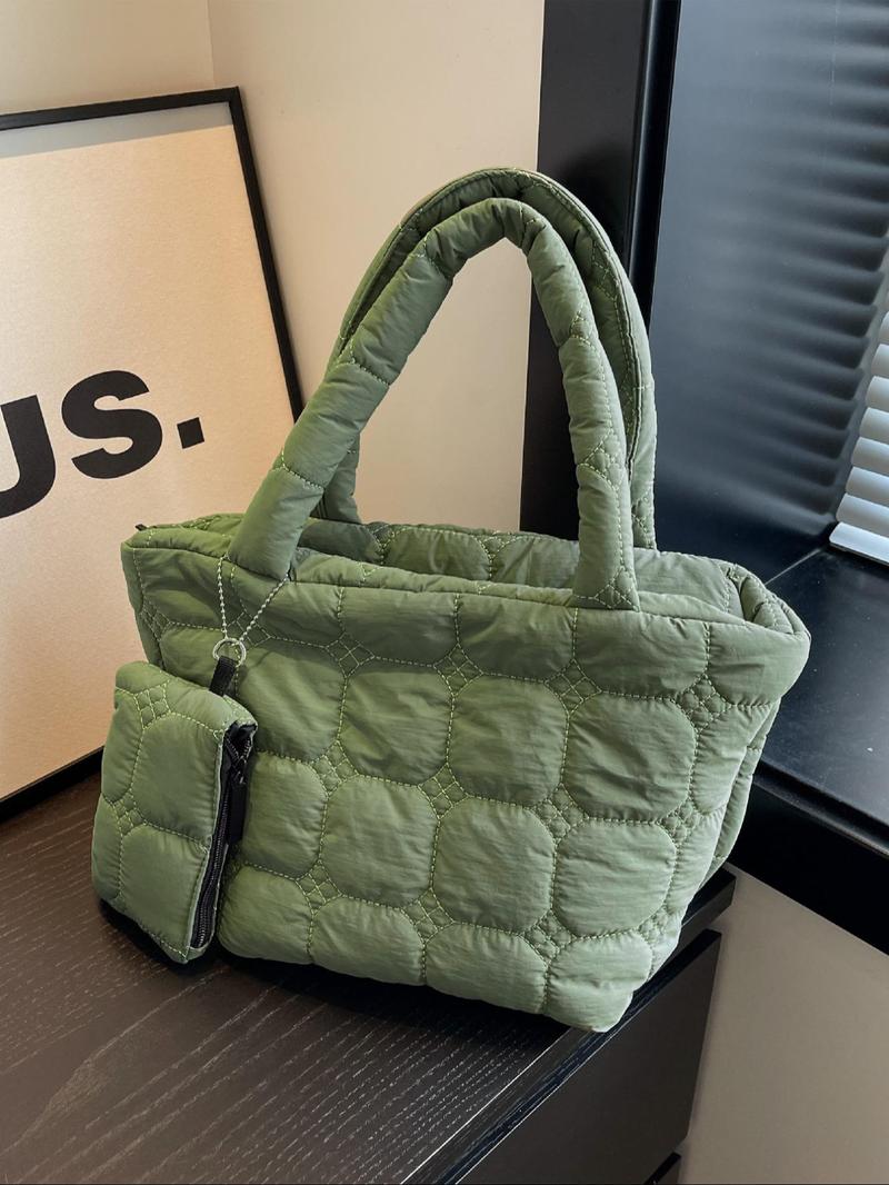 Women's Fashionable Quilted Tote Bag & Wallet Set, Large Capacity Travel Shoulder Bag & Wallet, Casual Trendy Versatile High-quality Daily Commuting Bag Set