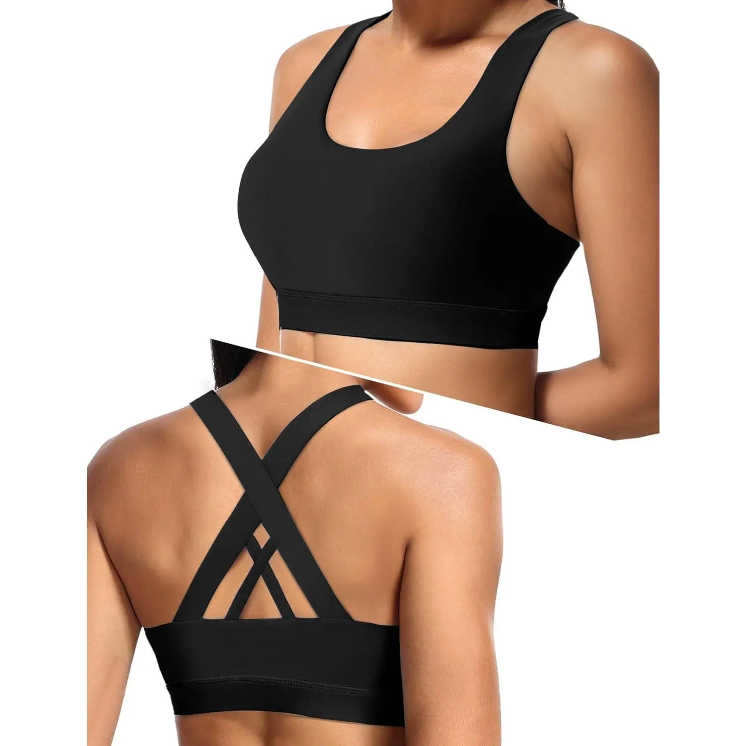 Women's Soft Fabric Sports Bra - Crisscross Back, Medium Support, Removable Cups, Multi-Size, Multi-Color for Yoga, Running