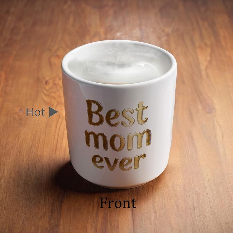 1pc Magical Color Changing Mug with Heart-Shaped Handle, Heated Gradient Coffee Mug With Best mom ever Gold Text Mug Collection Design, 11oz Unique Heart Design, Perfect Gift For Mother's Day, Idears Gift for Wife & Mom