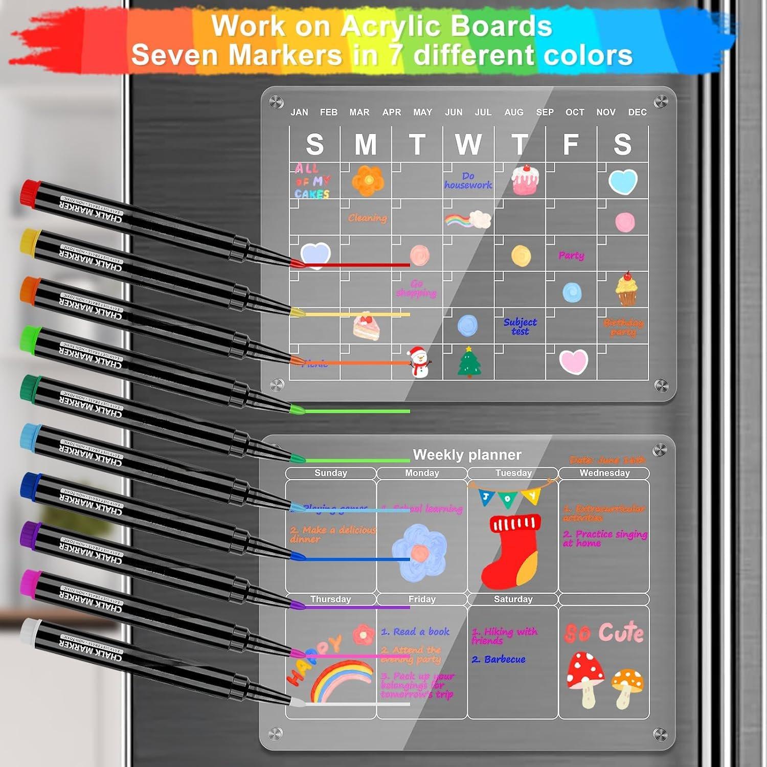 Liquid Chalk Markers for  Calendar Planning Board - Fine Tip Wet Erase Markers for Dry Erase Board, Whiteboard, Glass, Mirror - 1mm Fine Point, Easy to Erase, Quick Drying (10 Color)