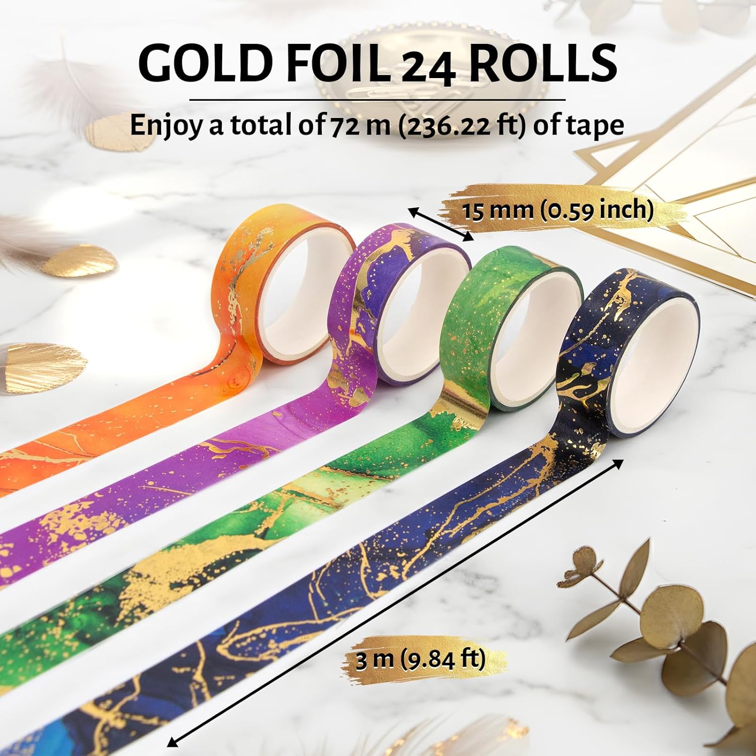 Washi Tape Set - 24 Rolls Metallic Foil Marbling Washi Tape, Decorative Washi Tapes for Junk Journal Supplies, Journal Supplies, DIY Crafts, Scrapbooking, School Supplies Washi Tape Set - 24 Rolls Metallic Foil Marbling Washi Tape, Decorative Washi Tapes for Junk Journal Supplies, Journal Supplies, DIY Crafts, Scrapbooking, School Supplies