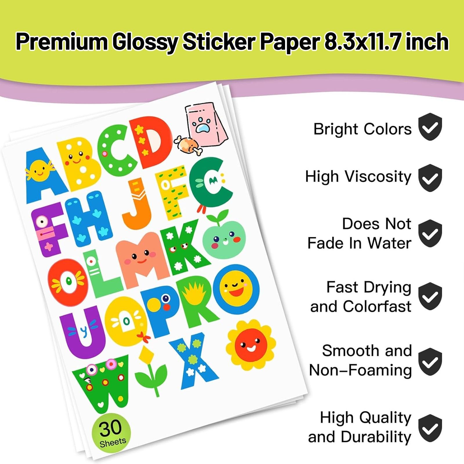 Eshang 10 Sheets A4 Glossy Vinyl Sticker Paper, 8.3x11.7 Inches, Compatible with Inkjet & Laser Printer, Self-Adhesive & Waterproof, DIY Projects