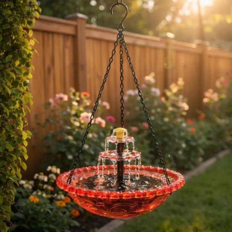 Solar Waterfall Hanging Bird Bath Fountain, Waterfall Feature, Outdoor Solar Pump & Glass Bowl, Solar Powered, Large Hummingbird Bath, Hummingbird Attractor, Garden Decor, Outdoor Decoration, 2026 New Model