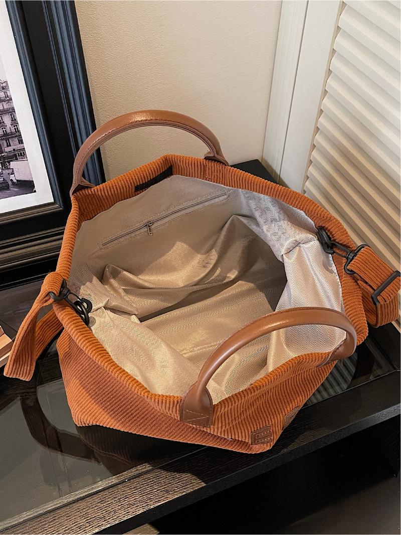 Large Capacity Tote Bag for Women, Casual Letter Decorated Shoulder Crossbody Commuter Handbag, Stylish Everyday Use, Slouchy Tote