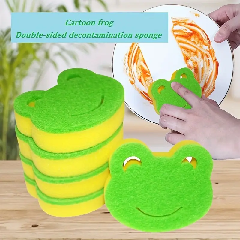 5pcs Frog-Shaped Cleaning Sponge, Household Double-Sided Scrubbing Pad, Dishwashing Sponge, High-Quality Kitchen Sponge, Durable Heavy-Duty Wiping Sponge, Super Water Absorption, Cleaning Supplies, Cleaning Tools, Back to School, Dish Sponges