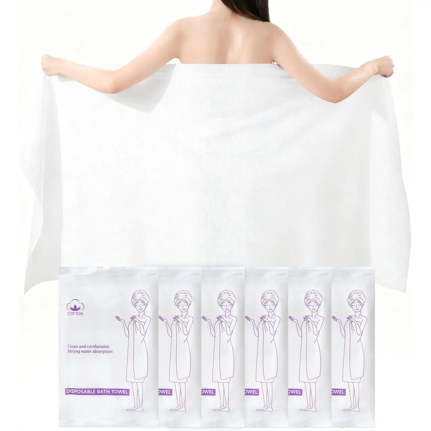 6 Pack Disposable Bath Towels, 55x27.5 Inches– Absorbent Travel Towels, Soft & Hygienic Disposable Body Towels for Camping, Swimming, Beach, Hotel, and Travel