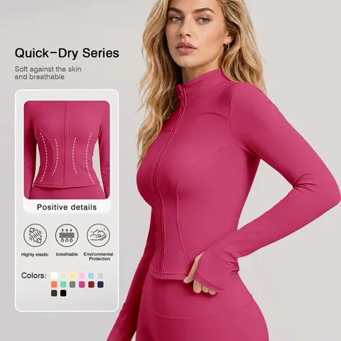 Women's New Long Sleeve Sports Jacket, Fitness Outerwear, Plain Quick-Dry Yoga Top, Breathable Slim-Fit, All Seasons, Running, Cycling, Gym Wear